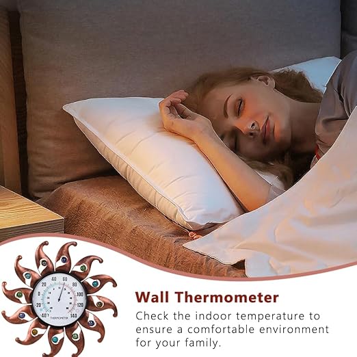 VEWOGITF Sun Outdoor Thermometer, Copper Wall Thermometer No Need Battery, 13.5" Dia Metal Indoor Thermomter with Beads Decor for Patio Home Room