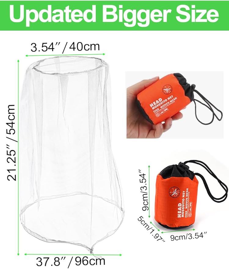 Wohohoho Mosquito Head Net Mesh with Drawstring, Bug Face Netting for Hats, Mesh Face Shield for Men & Women