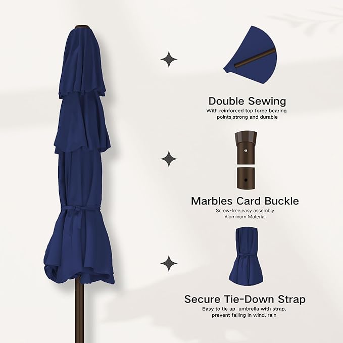 Kingdura 10ft 3-Tier Patio Umbrella, Outdoor Table Umbrella with Easy Crank & Tilt, 8 Reinforced Ribs, UV Protection for Deck, Pool, Market, Backyard (Navy blue)