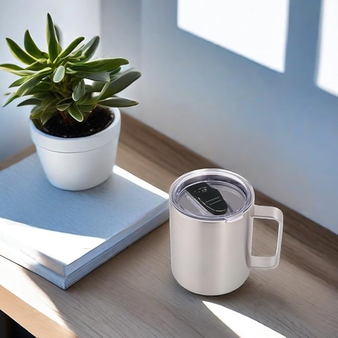 Volhoply 14oz Insulated Stainless Steel Coffee Mug with Lid Bulk 8 Pack,Double Wall Vacuum Travel Coffee Cup with Handle,Reusable Metal Cups Tumbler,Camping Mugs Keep Hot,Ideal Gifts(Silver,8)