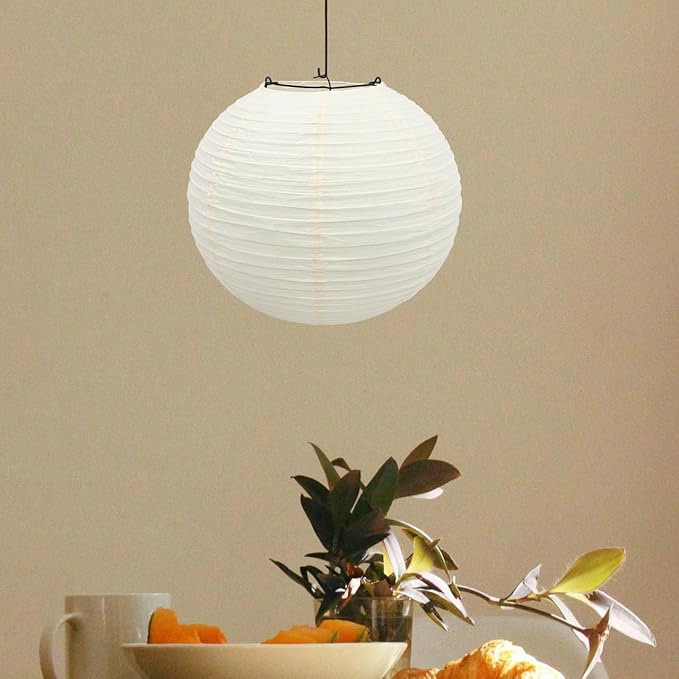 Japanese Style Paper Lamp Shade 11.81 Inch Round White Lantern Chic Ceiling Light Cover for Home Decor Light Shade Easy to Install