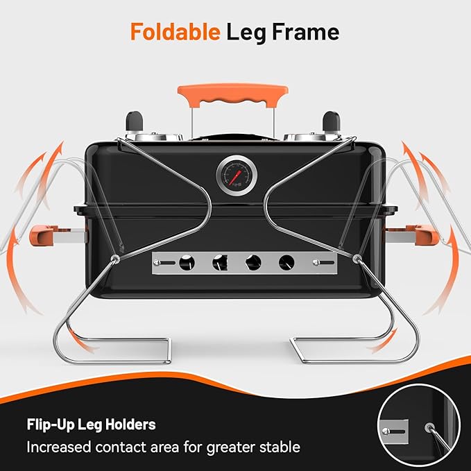 KEYO GRILL 16-Inch Heavy Duty Portable Charcoal Grills, 168 Sq. In. Dual Vent Control Camping BBQ Grills with Foldable Legs, Lid Thermometer Compact Outdoor Grill for Backyard, Tailgate, Boat