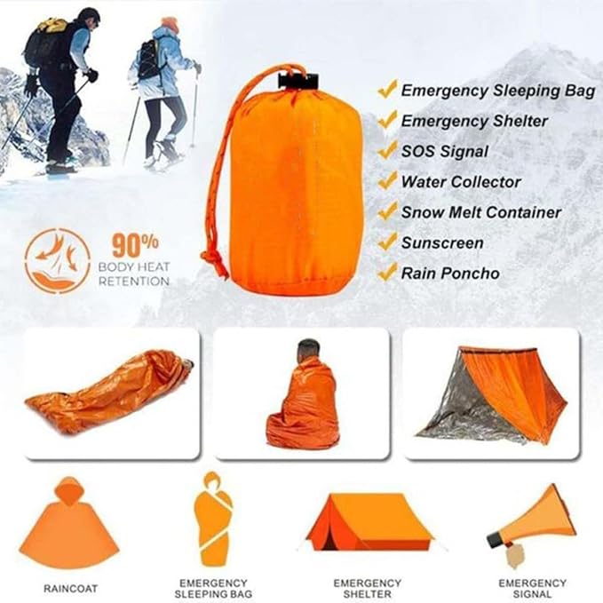 Emergency Sleeping Bag, 84"X36" Waterproof Survival Emergency Sleeping Bags for Survival, Pocket Size Survival Blanket, Thermal Bivy Sack for Outdoor Camping, Hiking,Hunting