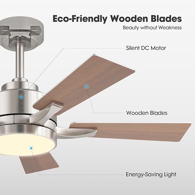 Ceiling Fan with Light, 52" Modern Low Profile Ceiling Fan with Light, DC Reversible Motor, Smart APP & Remote Control, Whisper Quiet, Dimmable LED for Bedroom/Living Room