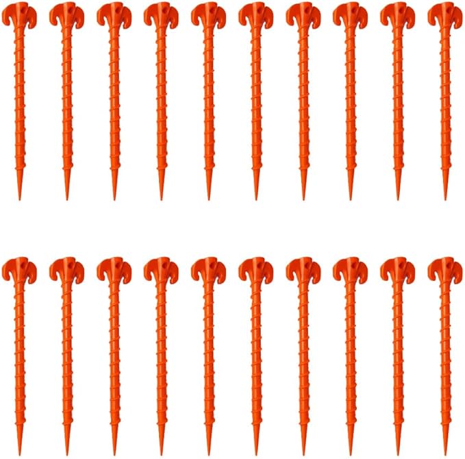Beach Tent Stakes Canopy Anchors Canopy Stakes Heavy Duty Screw Shape 10 inch - 20 Pack Orange
