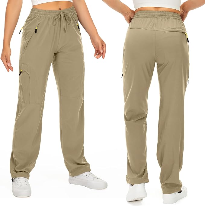 Womens Hiking Pants Quick Dry UPF 50 Lightweight Travel Golf Cargo Safari Pants Zipper Pockets