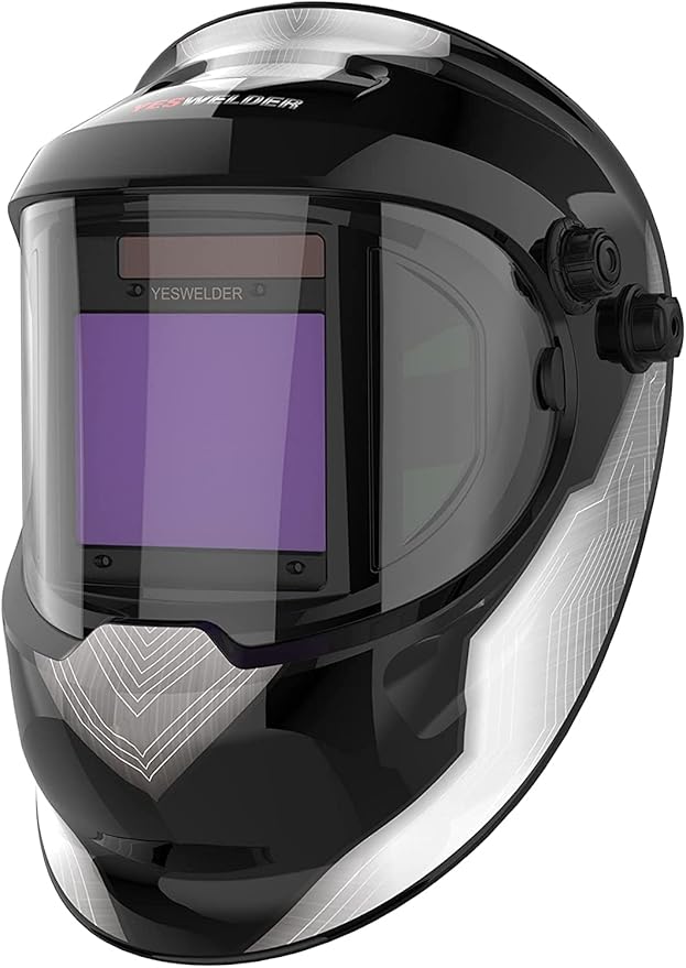 YESWELDER Auto Darkening Welding Helmet with Side View, 180° Panoramic View, 1/1/1/1 True Color Solar Powered Welder Hood, Wide Shade 4/5-9/9-13 Welder Mask for TIG MIG ARC Cut and Grind, LYG-Q800D