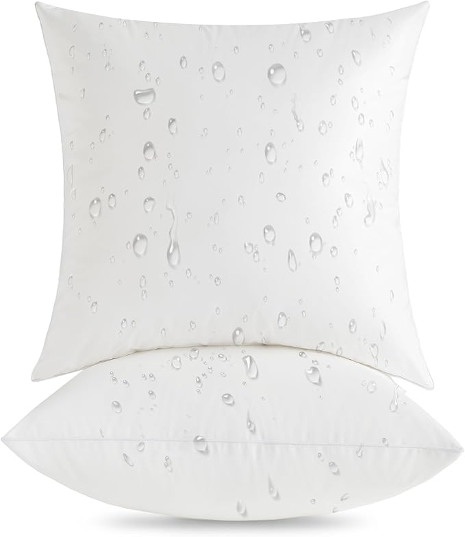 Oubonun 16x16 Outdoor Pillow Inserts (Pack of 2) - Square Waterproof Throw Pillow - Decorative Throw Pillows Insert for Couch Sofa Bed Patio Furniture - White Pillows