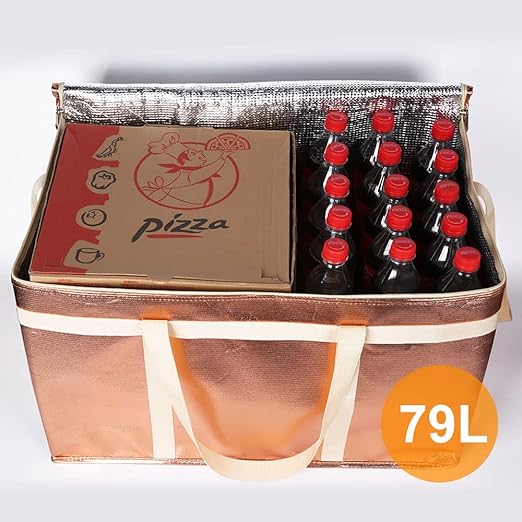 Bodaon 5-Pack Cooler Insulated Food Delivery Bag for Doordash/Uber Eats, XXX-Large Thermal Bags for Catering/Hot Pizza, Travel/Camping Essentials/Picnic Lunch/Grocery Reusable Cold Frozen Bolsa, Gold