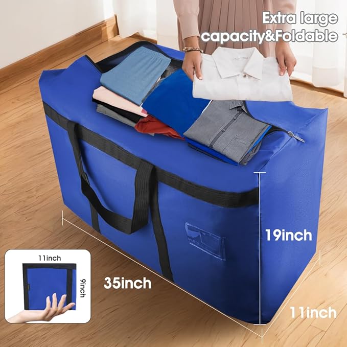 6 Pack Moving Bags Heavy Duty Extra Large 90L, College Packing Bags for Moving Clothes, Moving Supplies & Boxes with Zippers and Handles, Storage Bags Moving Totes Camping Essentials (Blue)