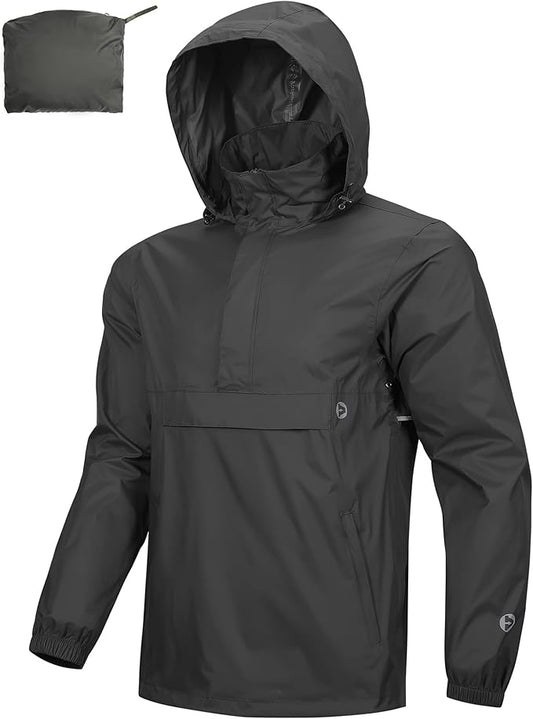 Outdoor Ventures Men's Rain Jacket Waterproof Lightweight Packable Rain Pullover for Hiking Golf Running