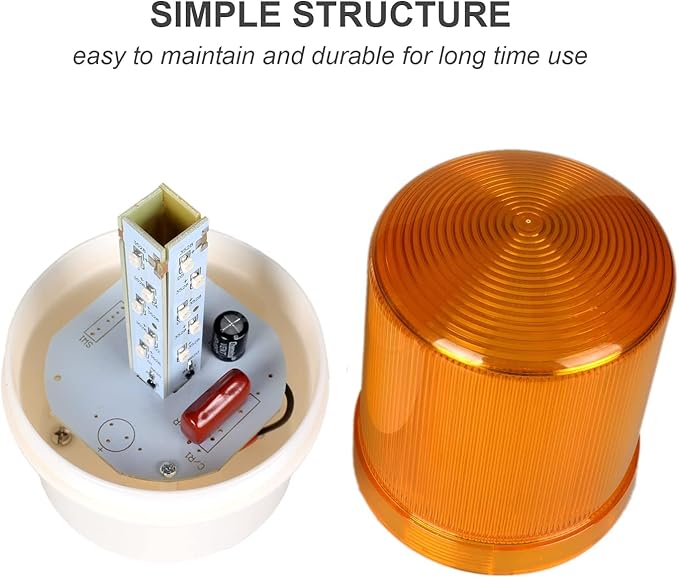 Industrial LED Rotating Strobe Beacon Warning Lights, Electrical Revolving Signal Lights for Emergency, 110v AC, Yellow, with Buzzer