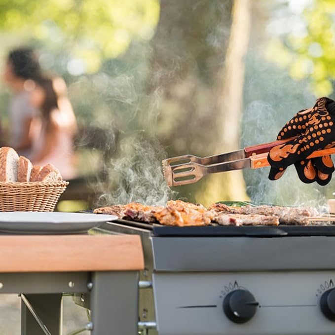 Comsmart BBQ Gloves, 1472°F Heat Resistant Grilling Gloves Silicone Non-Slip Oven Gloves Long Kitchen Gloves for Barbecue, Cooking, Baking, Short, Orange