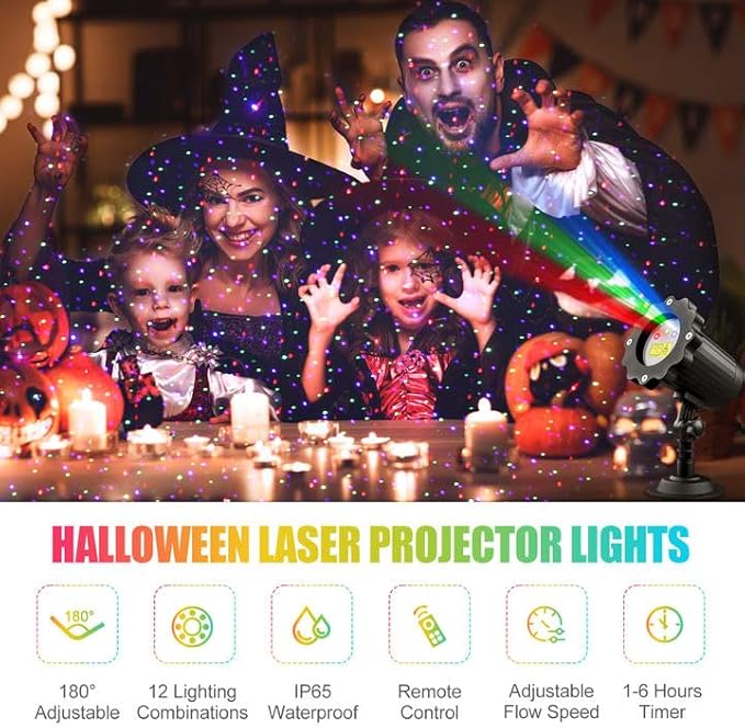 Waterproof Firefly Laser Projector Lights Outdoor,12 Effect Moving RGB Lights Show Laser Projection with RF Remote and Timer for Wedding Halloween Christmas Holiday Party Patio Garden Landscape Decor