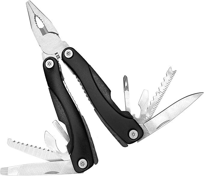 UNOONE 11-in-1 Multitool Pliers - Stainless Steel Pocket Knife with Pliers, Screwdriver & Bottle Opener - Aluminum Handle EDC Knives for Survival, Camping, Hunting, Hiking - Gift for Men Women (Black)