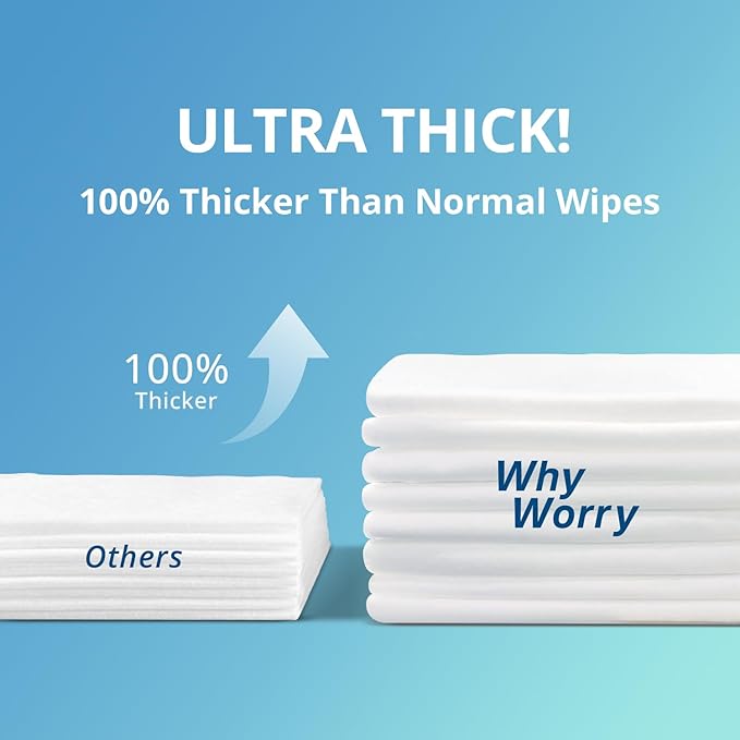 WhyWorry Ultra Thick Bathing Wipes for Adults Rinse Free, Large Body Cleansing Wipes with Aloe for Women, Men & Elderly, 8" x 12" Disposable Shower Washcloths for Gym & Camping, Fresh Scent, 100 Count