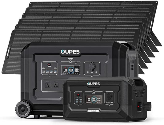 OUPES 3600W Portable Power Station Mega 3 with 6 * 240W Solar Panels & B2 Battery, 3072Wh LiFePO4 Solar Generator for Home Emergency Backup, RV, In-grid, Off-grid