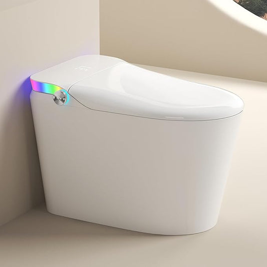 Smart Toilet, One Piece Bidet Toilet for Bathrooms, Toilets with Warm Water Sprayer & Dryer, Foot Sensor Operation, Heated Bidet Seat, Tankless Toilets with Fahrenheit LED Display