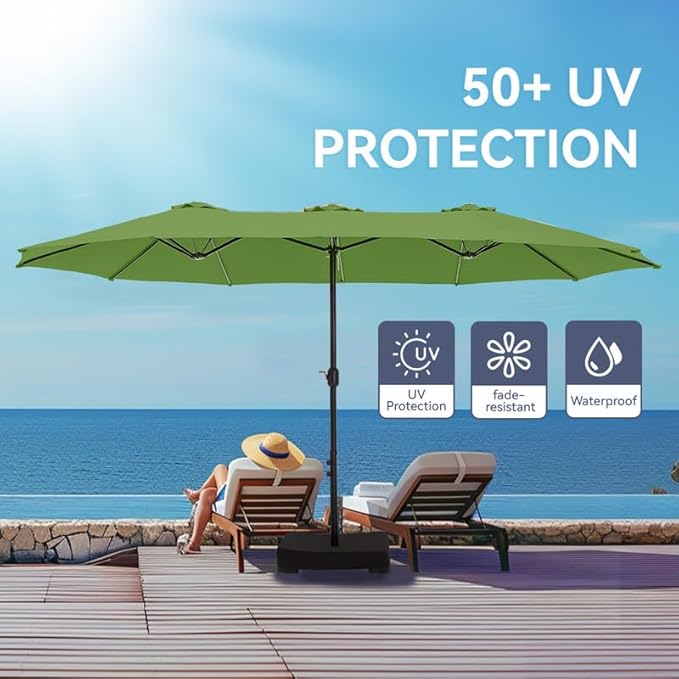 GREEN PARTY 15 ft Rectangle Patio Umbrella with Base Included, Double-Sided Table Umbrella with Crank, Large Outdoor Umbrellas for Patio Poolside Garden Backyard, Lime Green