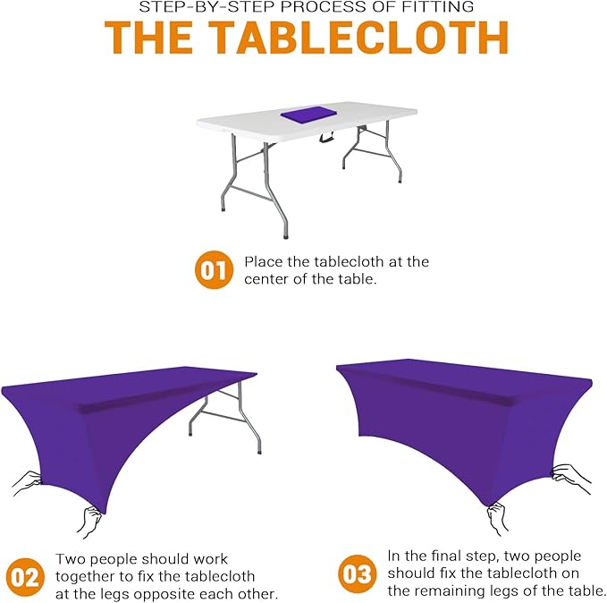 Eurmax USA Rectangular Fitted Spandex Table Covers 8ft Tablecloth Wedding Event Patio Table Decorations Stretch Table Cover for 8ft Folding Table (Purple,2 Pack)