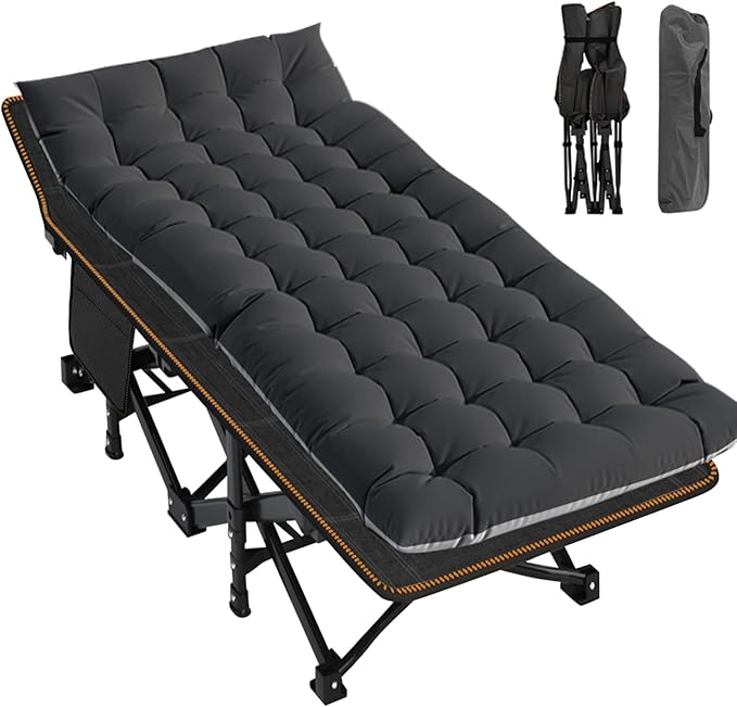 LILYPELLE Folding Camping Cot, Extra Wide Heavy Duty Sleeping Cots with Carry Bag, Double Layer Oxford Portable Travel Camp Cots for Home, Office Nap and Outdoor Beach