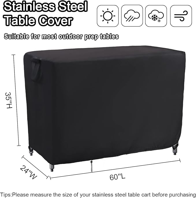 Kingling Outdoor Prep Table Covers, Waterproof Stainless Steel Table Cover Metal Table Cover Protection for Patio Kitchen Prep/Work Tables - 60''L x 24''W x 35''H