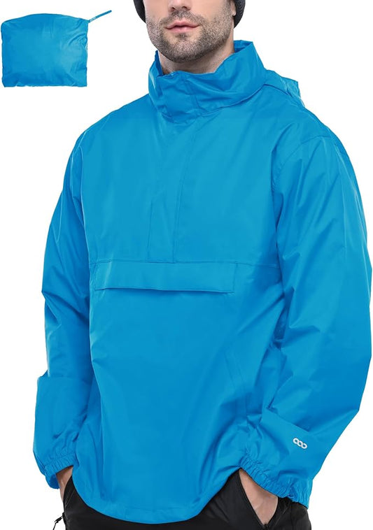 33,000ft Men's Pullover Rain Jacket Waterproof with Hood Lightweight Packable Raincoat Windbreaker for Golf Travel