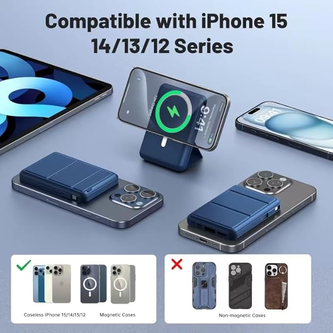 Azmuth for Magsafe Battery Pack, 10000mAh Magnetic Power Bank 22.5W PD Fast Charging with LED Display Wireless Portable Charger for Magsafe with Stand for iPhone 17/16/15/14/13/12/Pro/Pro Max