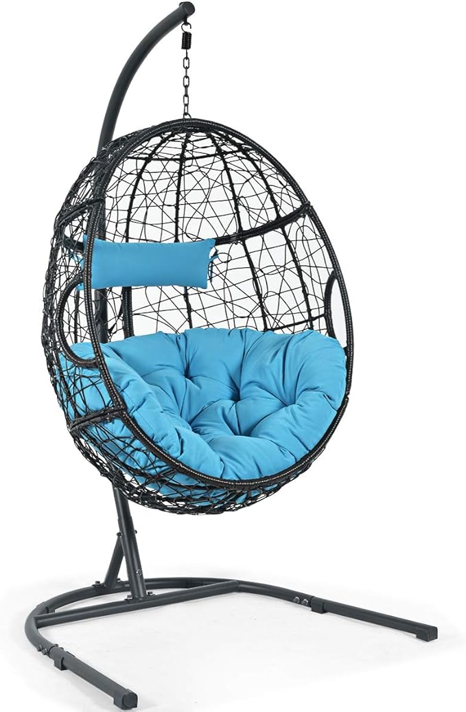 Giantex Hanging Egg Chair, 36.5-Width Oversized Swing Chair with C-Hammock Stand Set, Hammock Chair with Soft Seat Cushion & Pillow, Multifunctional Hanging Chairs for Outdoor Indoor Bedroom (Blue)