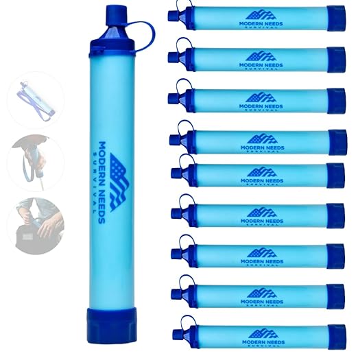 Ready Filter Personal Water Filter Straw | Backpacking Water Filter for Hiking & Camping | Portable Water Purifier Camping | Emergency Survival Gear & Camping Survival Kit | 10 Pack