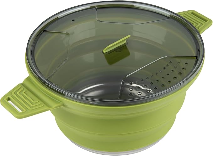Restaurantware-Hi Tek 2.5 Liter Collapsible Camping Pot, 1 Portable Cook Pot - With Lid, Stainless Steel Bottom, Silicone Camping Cookware, For Travel Or Outdoor Hiking- Restaurantware