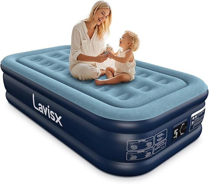 Twin Air Mattress with Built in Pump 16" Blow Up Mattress Raised Air Bed, 3 Mins Quick Self Inflatable with Storage Bag for Guest and Home