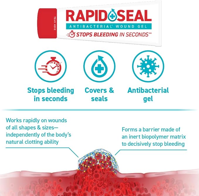 Rapid Seal 15pc Hemostatic First Aid Wound Care Kit | Stops Bleeding in Seconds | Quick Effective Bleed Control | for Blood Clotting, Trauma Kit, Survival Gear and Supplies