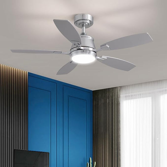 42" Ceiling Fan with Light, Modern Low Profile Ceiling Fan with Light, DC Reversible Motor, Smart APP & Remote Control, Whisper Quiet, Dimmable LED for Bedroom/Living Room