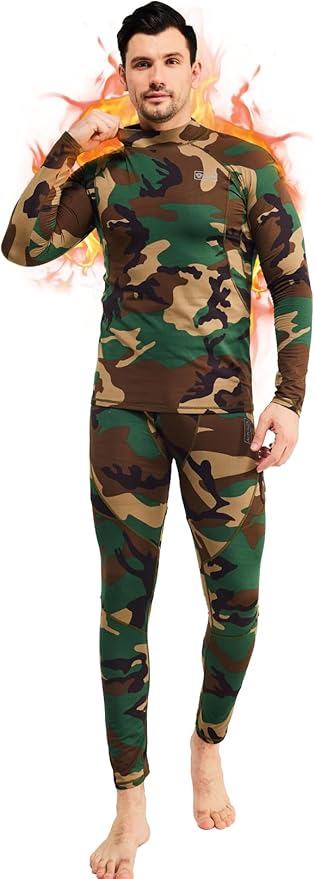 romision Thermal Underwear for Men Long Johns Fleece Lined Hunting Gear Bottom Top Set Base Layer for Cold Weather Gift