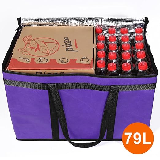 Bodaon 5-Pack Cooler Insulated Food Delivery Bag for Doordash/Uber Eats, XXX-Large Thermal Bags for Catering/Hot Pizza, Travel/Camping/Picnic Basket，Grocery Reusable Warmer Frozen, Purple-Black Edge