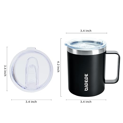 BJPKPK 2 pcs Insulated Coffee Mug, 14oz Insulated Tumbler with Lid, Stainless Steel Coffee Cups with Splash Proof Lid-Black