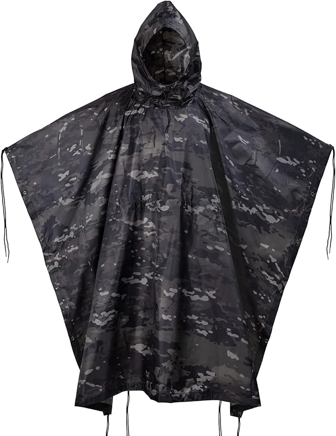 GRVCN Military Rain Poncho, Camouflage Raincoat Outdoor Waterproof Lightweight