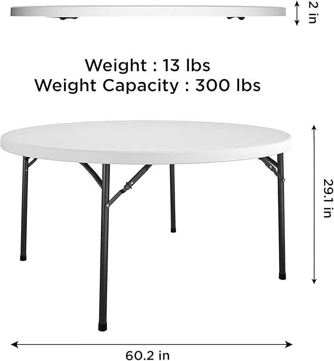 COSCO Commercial 5' (60") Round Blow Mold Table, White