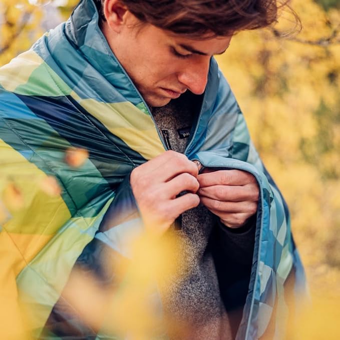 Rumpl Original Puffy Blanket - Warm, Water-Resistant Camping Blanket with 100% Recycled Synthetic Insulation, 52"x75", Original Puffy V1, Rocky Mountain Fade