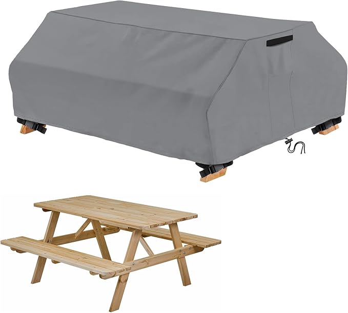 STARTWO Waterproof Picnic Table Cover Outdoor Patio Bench Covers for 6 ft Picnic Table Bench Set Windproof 70 / 72 Inch,Grey