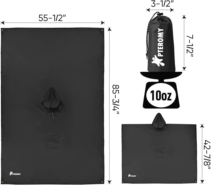 PTEROMY Hooded Rain Poncho for Adult with Pocket, Waterproof Lightweight Unisex Raincoat for Hiking Camping Emergency