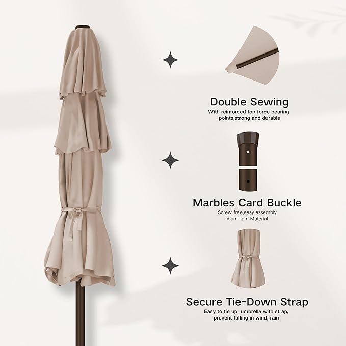 Kingdura 9ft 3-Tier Patio Umbrella, Outdoor Table Umbrella with Easy Crank & Tilt, 8 Reinforced Ribs, UV Protection for Deck, Pool, Market, Backyard (Beige)