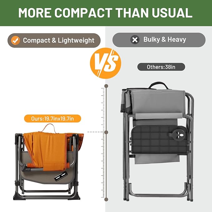 TIMBER RIDGE Aluminum Camping Directors Chair with Side Table Pocket, Portable Folding Chair, Heavy Duty Lawn Chair for Fishing Trip Picnic Concert Outdoor 400lbs, Orange