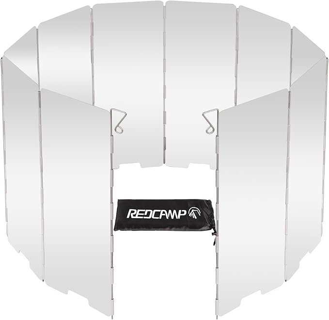 REDCAMP Folding Outdoor Stove Windscreen, 10 Plates Aluminum Camping Stove Windshield with Carrying bag, Lightweight Butane Burner Windshield