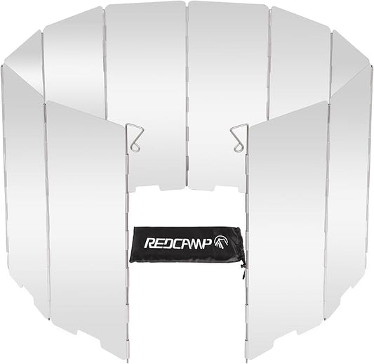 REDCAMP Folding Outdoor Stove Windscreen, 10 Plates Aluminum Camping Stove Windshield with Carrying bag, Lightweight Butane Burner Windshield