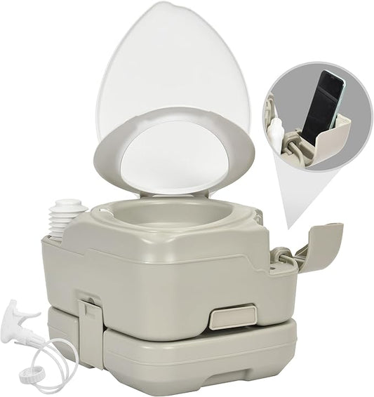 YITAHOME Portable Toilet 2.64 Gal Camping Porta Potty with Diagonal Enlargerd Bowl, Hand Sprayer and Press Flush Pump, Space Saving Indoor Outdoor Toilet for Adults, RV Travel, Boat and Trips