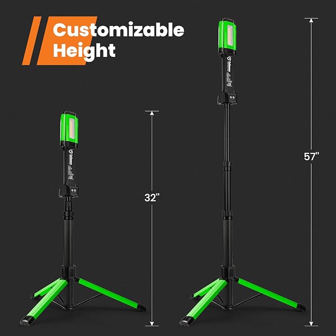 Rechargeable Work Light with Stand, GoGonova Cordless Work Light with Triple LED Lamps, 8AH Battery, 700/1200/2200 Lumen, 4000/6500K Dimmable Camping Light with Detachable Tripod (Green)