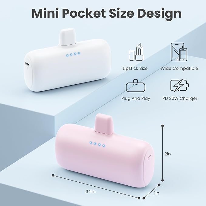 [2-Pack] Mini Portable Charger for iPhone,5200mAh Ultra Compact PD Fast Charging Power Bank,Plug-in Battery Pack Travel Cordless Phone Charger,Compatible with iPhone 14/14Pro/13/12/11/X/8/7/6plus etc
