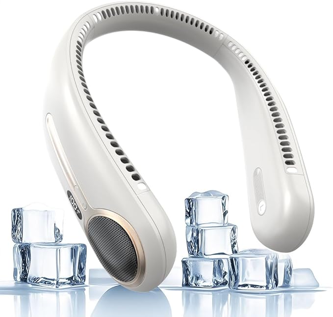 Portable Neck Fan,Gift Ideas,Personal Wearable Bladeless Fan,360° Cooling,LED Display,4-Speeds,6000mAh Rechargeable,Powerful Wind,Outdoor Travel Camping,Birthday Gifts for Men Women (Light grey)